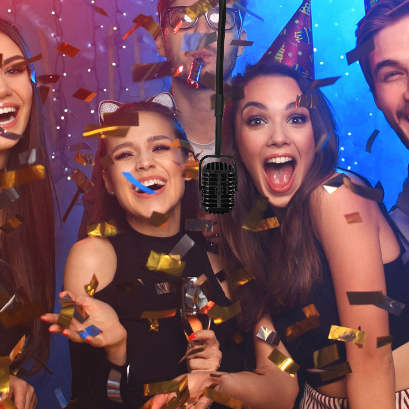 Party Games Night - ไมโครโฟนปลอมสไตล์เรโทร ไมค์ประกอบฉากสำหรับตกแต่ง งานปาร์ตี้ธีมดนตรี ชุดคอสตูม คืนเกม บทบาทสมมติ